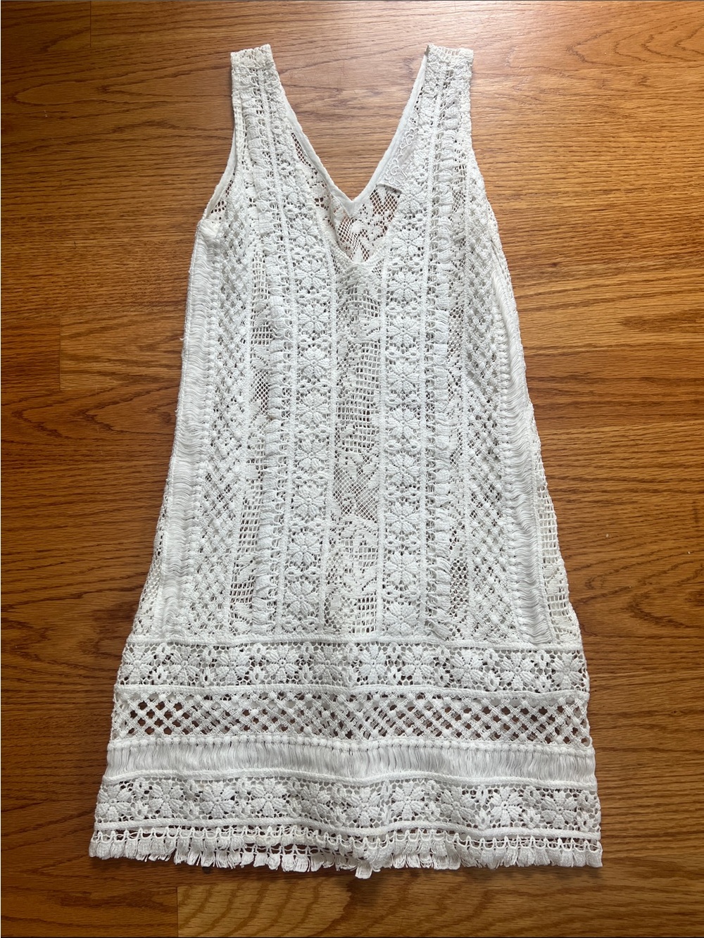 Temptation Positano White Crochet V-Neck Swim Coverup Lace Dress XS Resort Honey